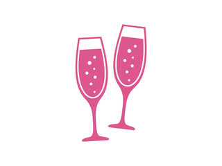 Hen Party Bachelorette vector element for cards, t-shirts, stickers, invitations. Pink champagne glasses. Photo booth prop stick.