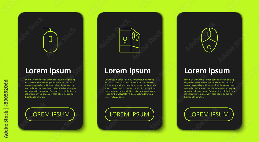 Poster set line computer mouse, case of computer and . business infographic template. vector