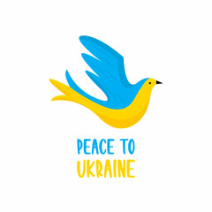 Flag of Ukraine in the form of a dove of peace. Dove of peace. Flying bird with an branch in beak. Peace and love, freedom, no war concept.