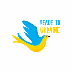 Flag of Ukraine in the form of a dove of peace. Dove of peace. Flying bird with an branch in beak. Peace and love, freedom, no war concept.