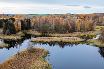 Kirkilai lakes in the evening as seen from the Kirkilai observation tower, Lithuania