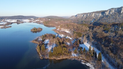 Fototapeta na wymiar Aerial view of a lake and mountains
