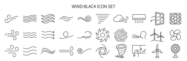 Icon set related to wind and waves - obrazy, fototapety, plakaty