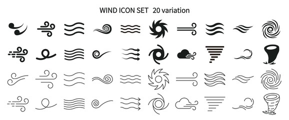 Icon set related to wind and waves - obrazy, fototapety, plakaty