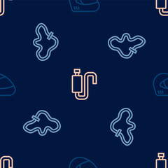Set line Racing helmet, track and Car muffler on seamless pattern. Vector