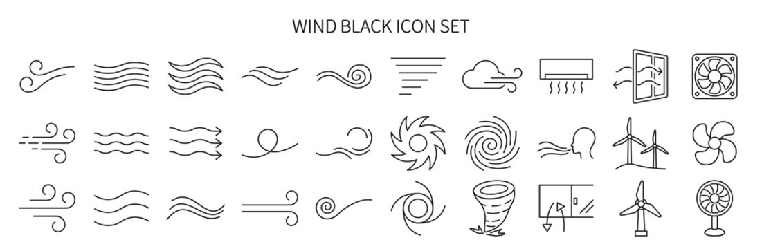 Icon set related to wind and waves