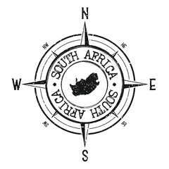 Obraz premium South Africa Stamp Map Compass Adventure. Illustration Travel Country Symbol. Seal Expedition Wind Rose Icon.
