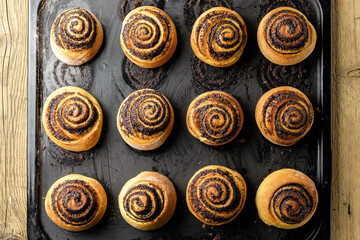 cookies on a table. homemade buns with poppy seeds and coffee