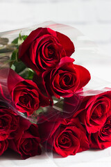 Red roses bouquet white background.