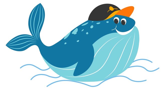 Funny whale character with hat accessory vector
