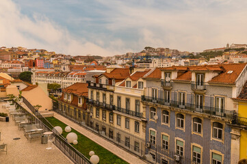 Fototapeta na wymiar A view looking to the Central Square from the Bairro Alto distict in the city of Lisbon on a spring day