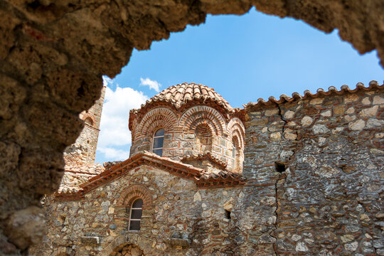 Church in Mystras. Mystras or Mistras is a fortified town in Laconia, Peloponnese, Greece. It served as the capital of the Byzantine Despotate of the Morea.