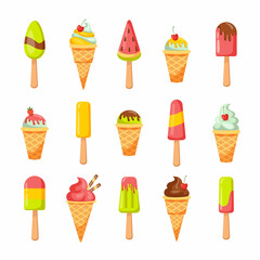 Ice dessert. Fun summer vanilla ice cream icon. Vector flat design symbol of cartoon ice cream