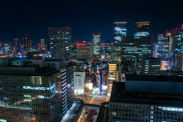 大阪市北区 梅田から見る夜の高層ビル群