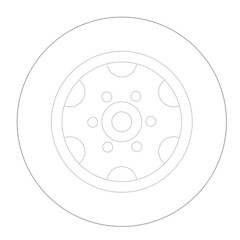Graphical drawing of vehicle wheels from the side view. 2D CAD drawing was drawn in black and white. 