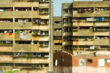 Poor apartment houses in Mumbai, India