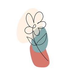 Illustration in the style of line art. Image of a flower drawn with a line. Blank for posters, postcards and other uses.