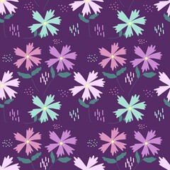 Seamless pattern with multicolored flowers. Finished Design for paper, fabric and other items.