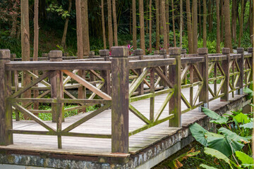 Fototapeta premium Close-up of nine curved corridor walks and railings that shuttle in the park