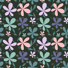 Seamless pattern with multicolored flowers. Finished Design for paper, fabric and other items.