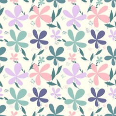 Seamless pattern with multicolored flowers. Finished Design for paper, fabric and other items.
