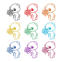 Cute teddy bear hand drawn icon color set