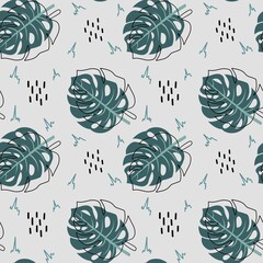 Seamless pattern with leaves and flowers. Finished Design for paper, fabric and other items.