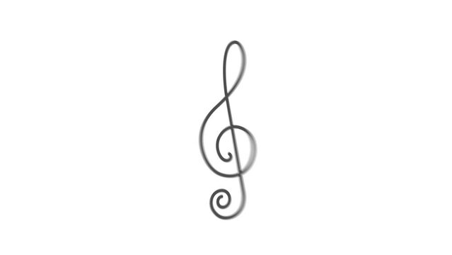 Treble clef on white background.Musical notes.Video animation HD 4K .