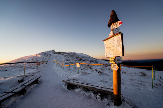 Winter mountain view landscape, Polonina Wetlińska, Smerek, Bieszczady National Park, Poland.