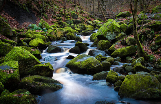 Padley Gorge, Peak District, UK - A long exposure of water flowing through a stream over rocks