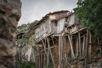 Dilapidated houses on one of the old streets of Alanya.