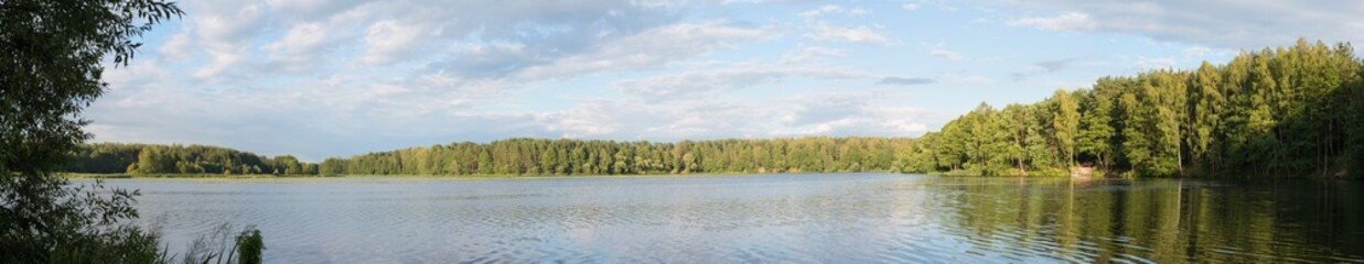 Fototapeta na wymiar Nature of Belarus, calm serene summer landscape on the lake