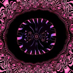 intricate geometric pattern in neon purple shapes on a plain dark background