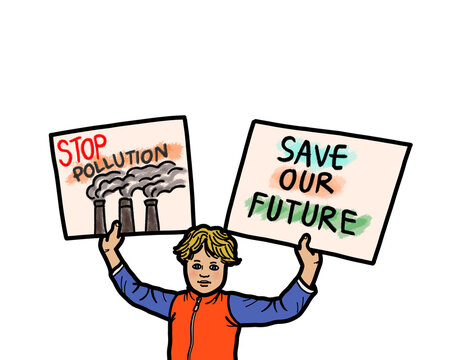 Person holding sign stop pollution save future