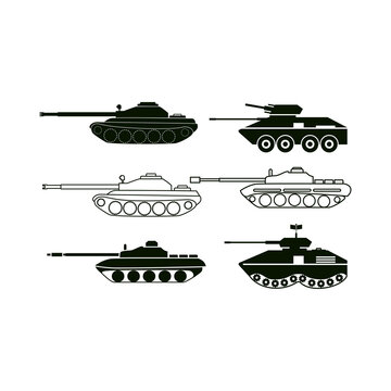 Tank and tank destroyers vector silhouettes, WW2 Soviet heavy tank IS-2 and self-propelled artillery units anti-tank assault guns ISU-122 and ISU-152 from Joseph Stalin IS tank series