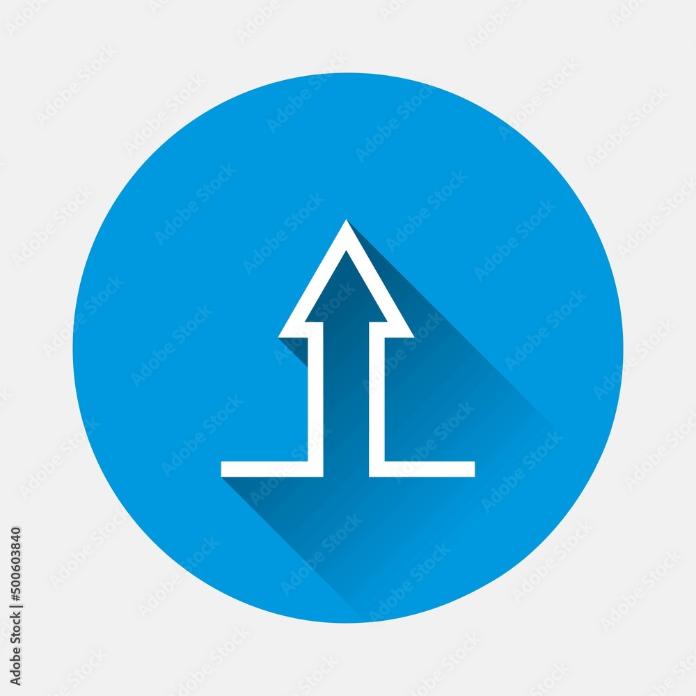Poster upload icon. load symbol icon on blue background. flat image with long shadow.