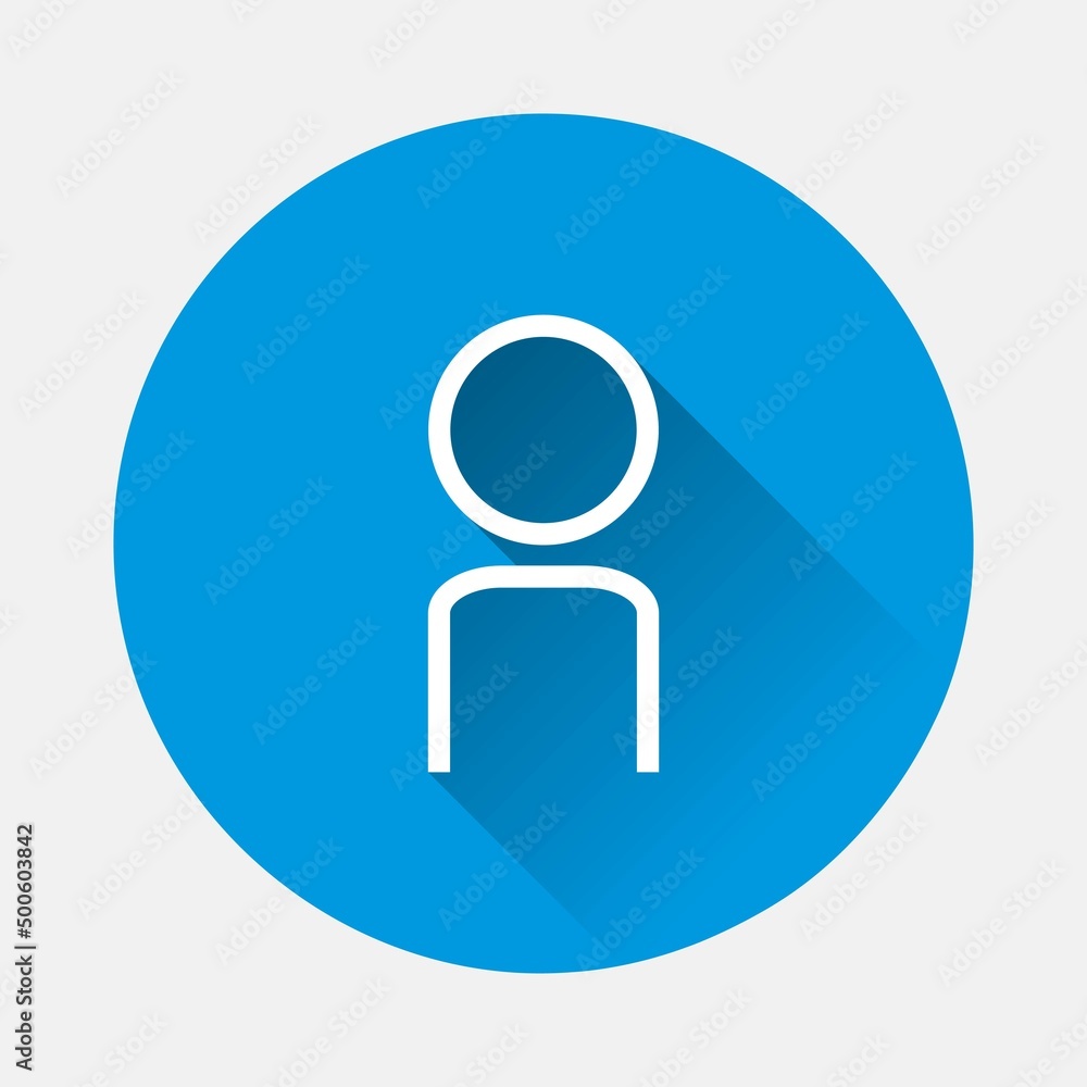 Aufkleber add user icon on blue background. flat image with long shadow.