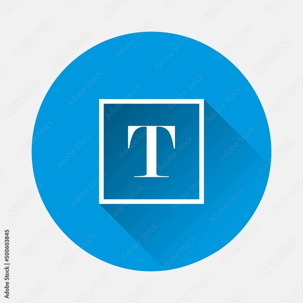Poster vector text icon on blue background. flat image with long shadow.