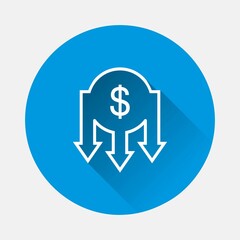 Vector icon money income icon on blue background. Flat image with long shadow.