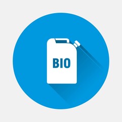 Vector canister for bio gasoline icon on blue background. Flat image with long shadow.