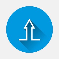 Upload icon. Load symbol icon on blue background. Flat image with long shadow.