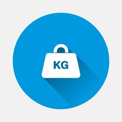 Vector icon kilogram dumbbell icon on blue background. Flat image with long shadow.