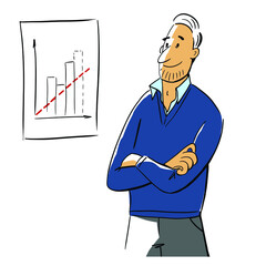Businessman looking at stock market chart. Vector illustration eps 10 on white background