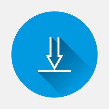 Download vector icon, install symbol on blue background. Flat image with long shadow.