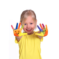child with painted hands