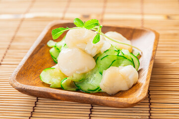 帆立ときゅうりの昆布茶和え