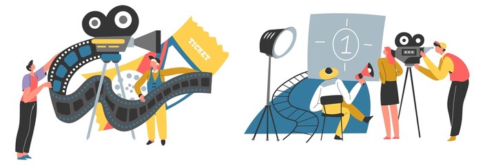 Director filming movies, cinematography vector