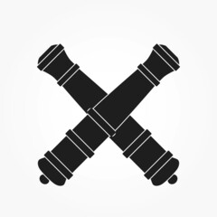 two crossed cannon barrels icon. artillery system symbol. vector image for military web design - obrazy, fototapety, plakaty