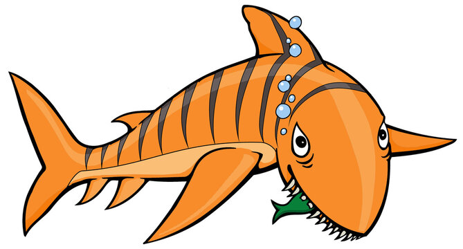 orange cartoon tiger shark with bubbles