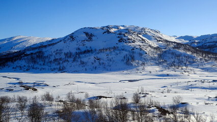 Norwegian mountains and snow in Winter, Finse, Norway